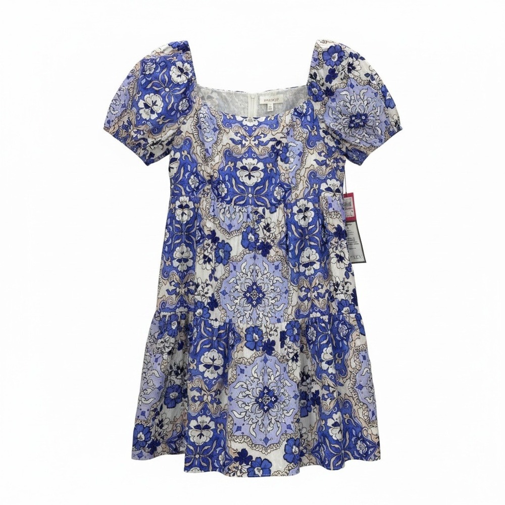 NWT Vince Camuto Blue Floral‎ Medallion Puff Sleeve Tiered Dress Plus 22W NEW